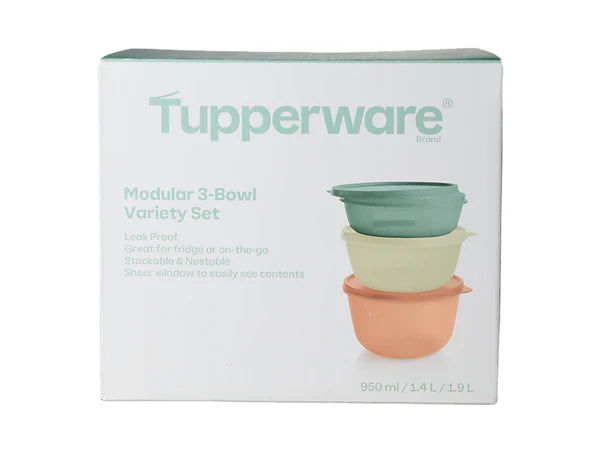 Tupperware Modular 3-Bowl Variety Set packaging on a white background