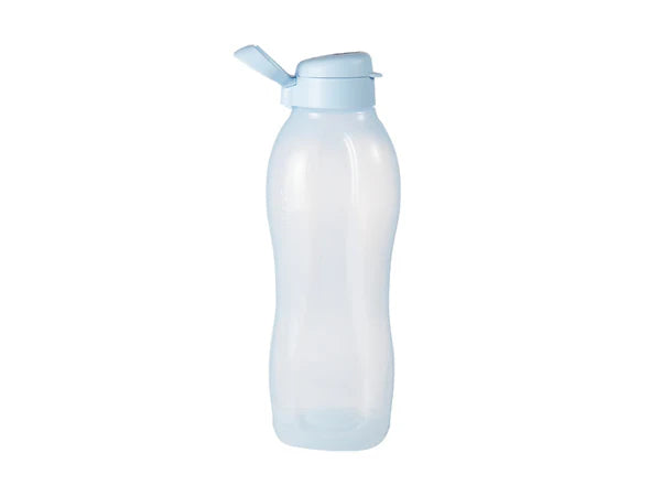 A translucent light blue plastic water bottle with a flip-top lid, shown on a plain white background.