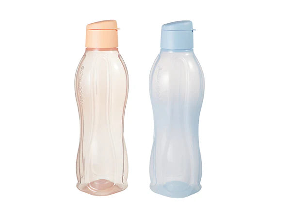 Two gradient water bottles, one pink to clear and the other blue to clear, on a white background.