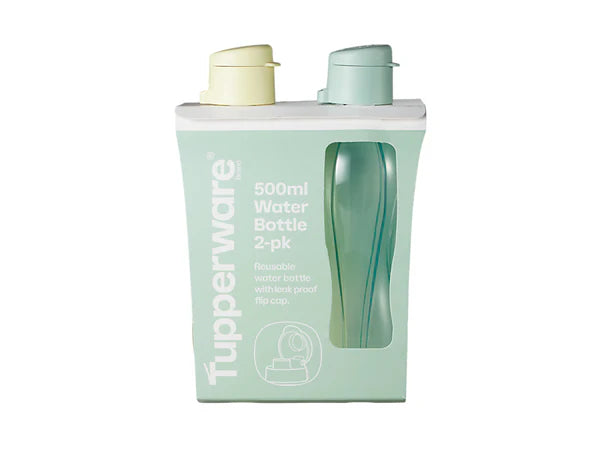 Tupperware water bottles packaging on a white background