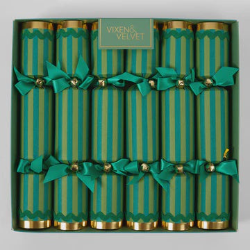 Verdant Green Striped Christmas Crackers
