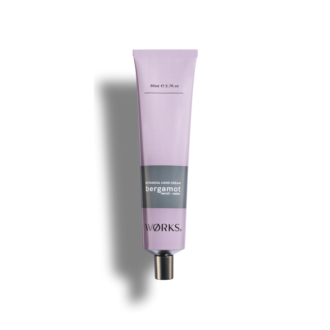 Purple tube of Works hand cream with &