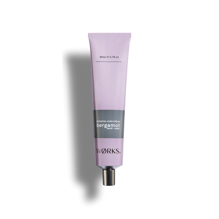 Purple tube of Works hand cream with &