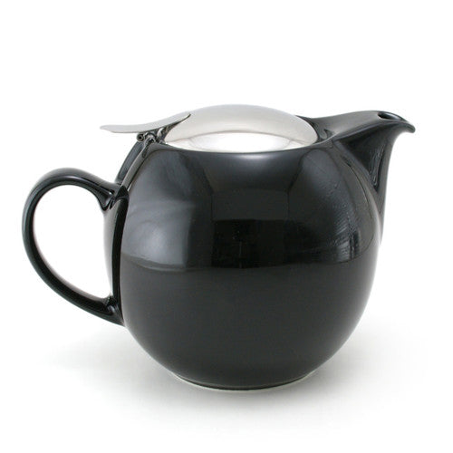 Black teapot with a lid on a white background
